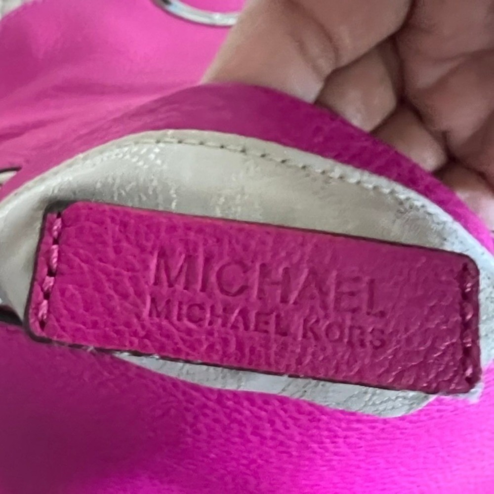 Michael Kors Fulton Small Pebble Leather Flap Crossbody Bag Purse Pink Silver - Picture 8 of 13